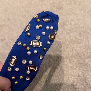 Blue Headband with Football and Pearl Accents